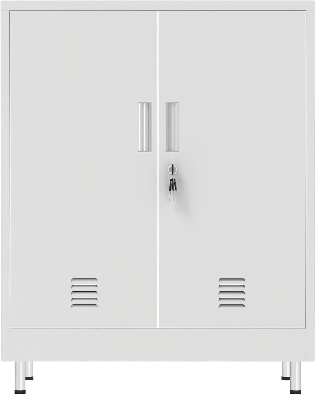 JINGUR Metal Storage Cabinet with Locking Doors and 2 Adjustable Shelves, Lockable Storage Cabinet for Home Office Garage Pantry Living Room (White)