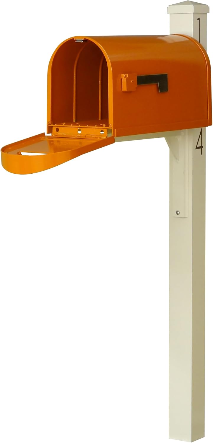 Special Lite Mid Modern Dylan Curbside Mailbox with Wellington Post - Orange Aluminum Mailbox with Post - SCD1008ORG_SPK720IVR_VN