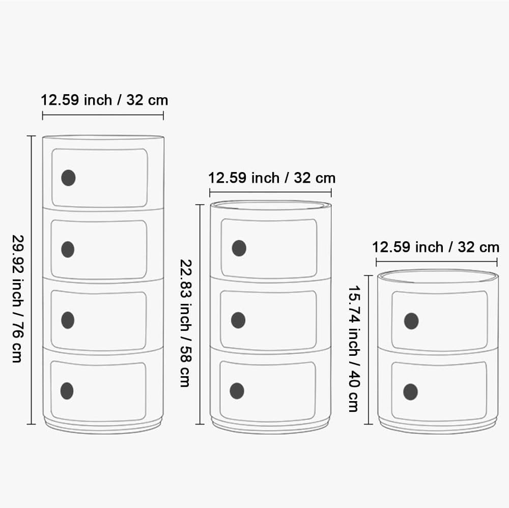 Round Nightstand with Drawers, Round Bedside Table 2/3/4 Tier Plastic Nightstand Storage, RoundStorage Cabinet with Sliding Door, Modern End Table Side Table, for Living Room, Bedroom, Bathroom