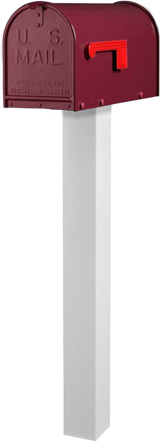 Janzer Post with Mailbox (White Post with Burgundy Mailbox)