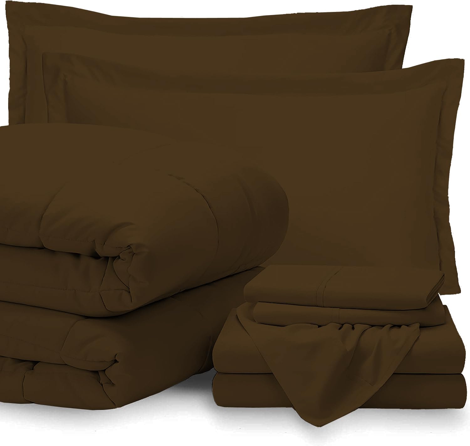 GOKOCO 100% Egyptian Cotton 800 Thread Count 400GSM 7Pcs Comforter Set and Sheet Set 18' Deep Pocket (Comforter, Flat Sheet, Fitted Sheet, Pillowcases, Pillow Sham) - Oversized Queen Size - Chocolate
