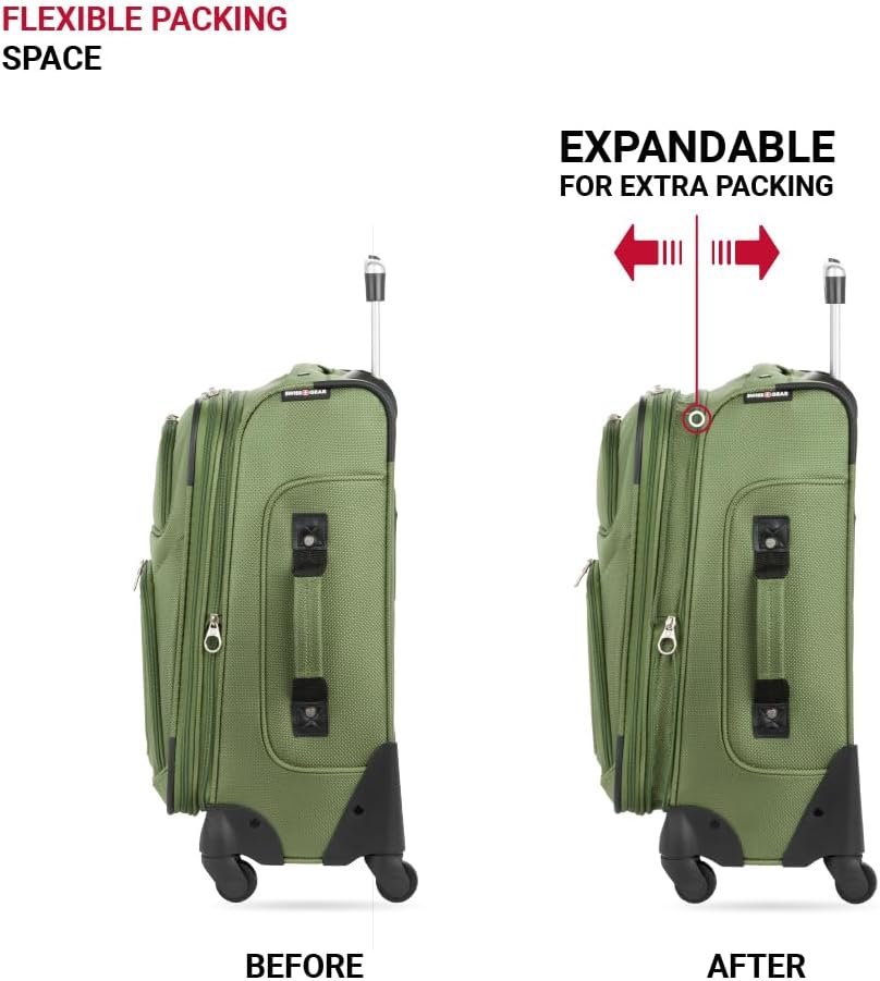 SWISSGEAR Sion Softside Expandable Spinner Luggage Durable Lightweight Travel Suitcase, Evergreen, 3-Piece Set (Carry-On/Medium/Large)