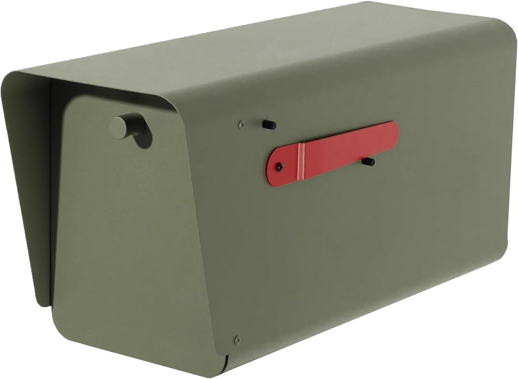 Ilyapa Mid Century Modern Mailbox Post Mount Mailboxes for Outside -Powdercoated Green Outdoor Metal Mail Box, with Stainless Steel Hinges & Magnetic Door