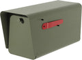 Ilyapa Mid Century Modern Mailbox Post Mount Mailboxes for Outside -Powdercoated Green Outdoor Metal Mail Box, with Stainless Steel Hinges & Magnetic Door