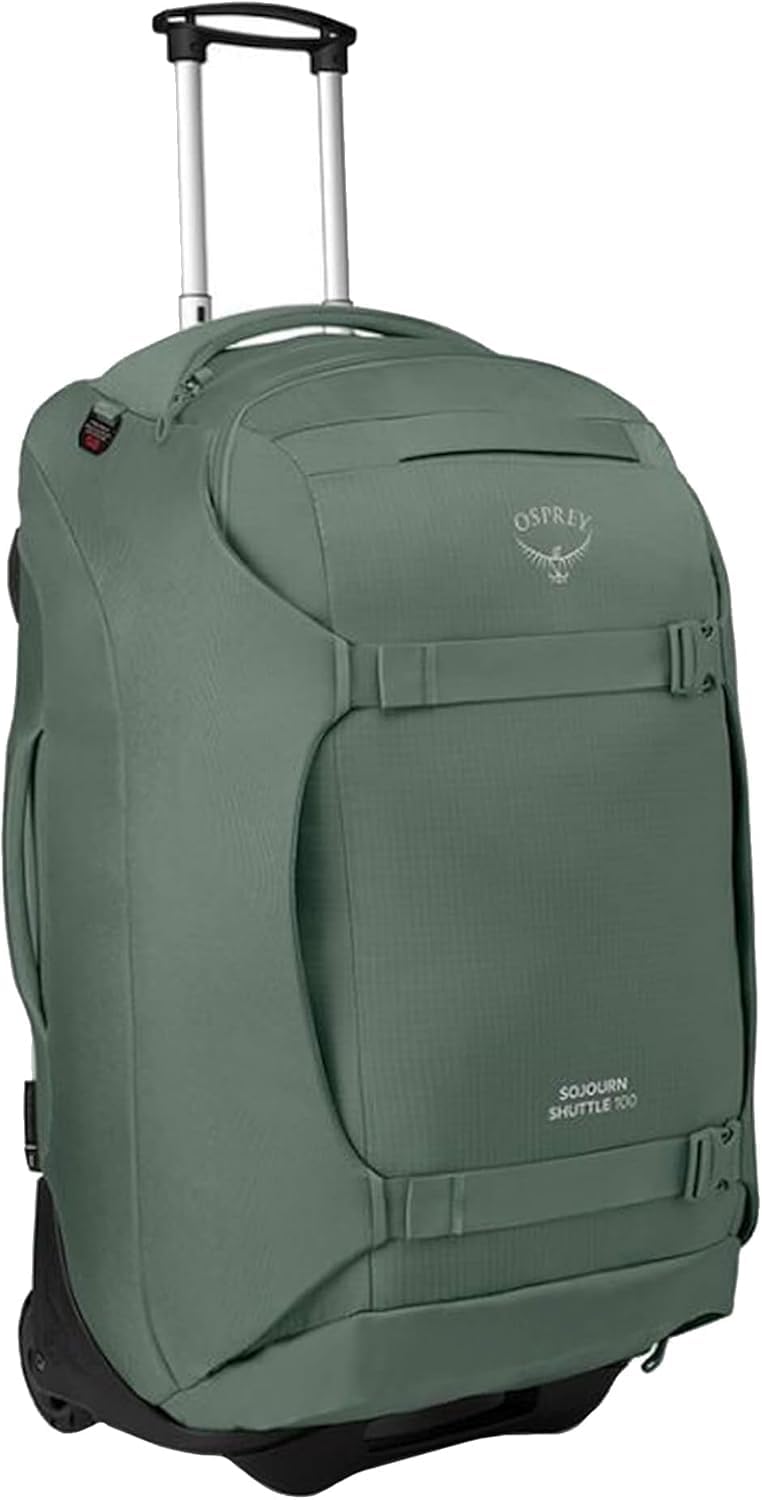 Osprey Sojourn Shuttle 30'/100L Wheeled Duffel Luggage – Rugged, High-Capacity Travel Bag with Oversized Wheels and Reinforced Frame – Built for Long-Haul Travel and Gear Protection, Koseret Green