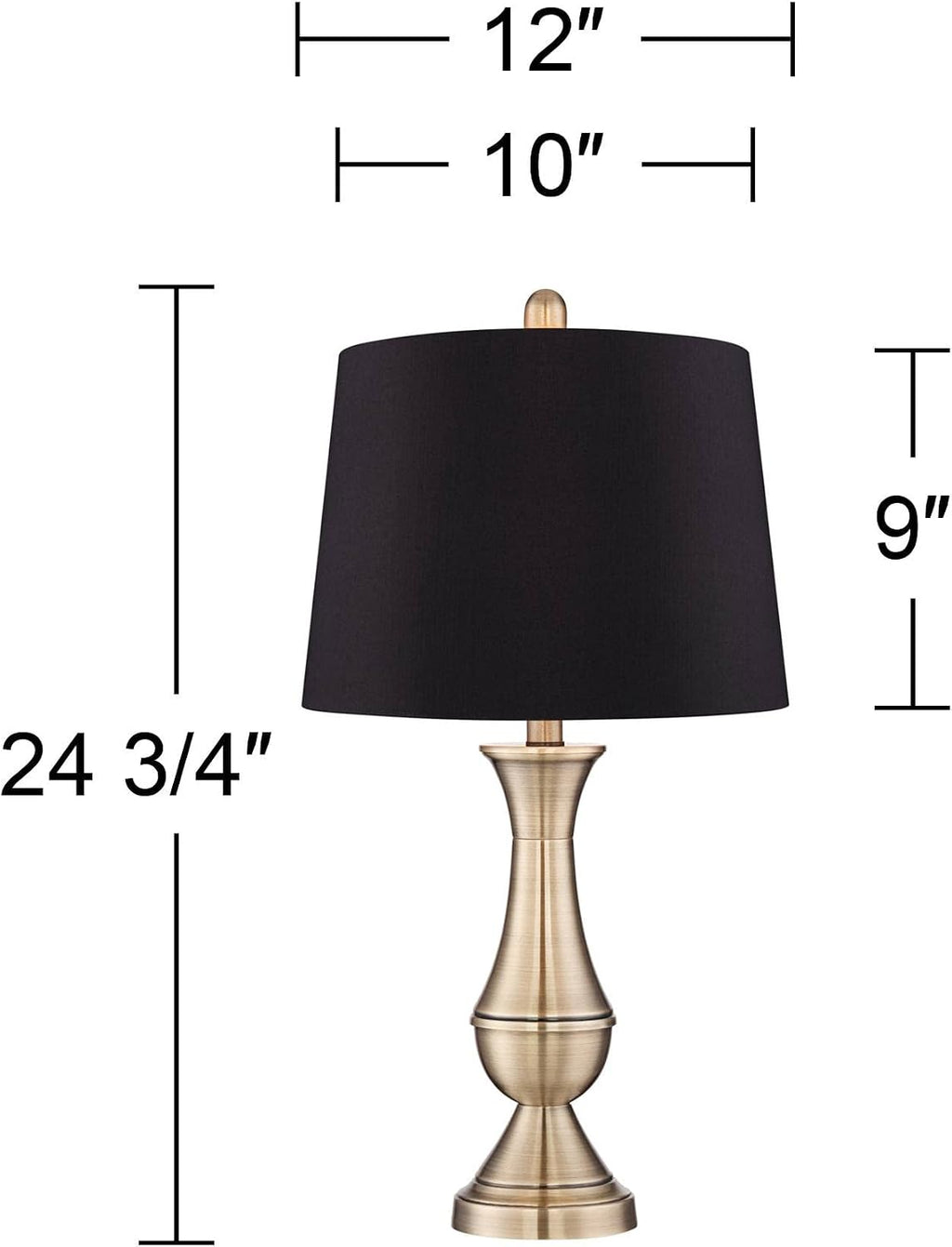 Regency Hill Becky Traditional Table Lamps 24 3/4' Tall Set of 2 Antique Brass Gold Metal Black Faux Silk Drum Shade for Bedroom Living Room House Home Bedside Nightstand Office Entryway