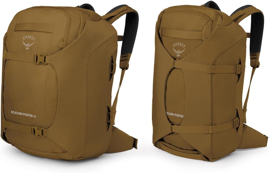 Osprey Sojourn Porter 46L Travel Backpack – Carry-On Compliant Luggage with StraightJacket Compression and Padded Laptop Sleeve – Durable Pack for International or Urban Travel, Brindle Brown
