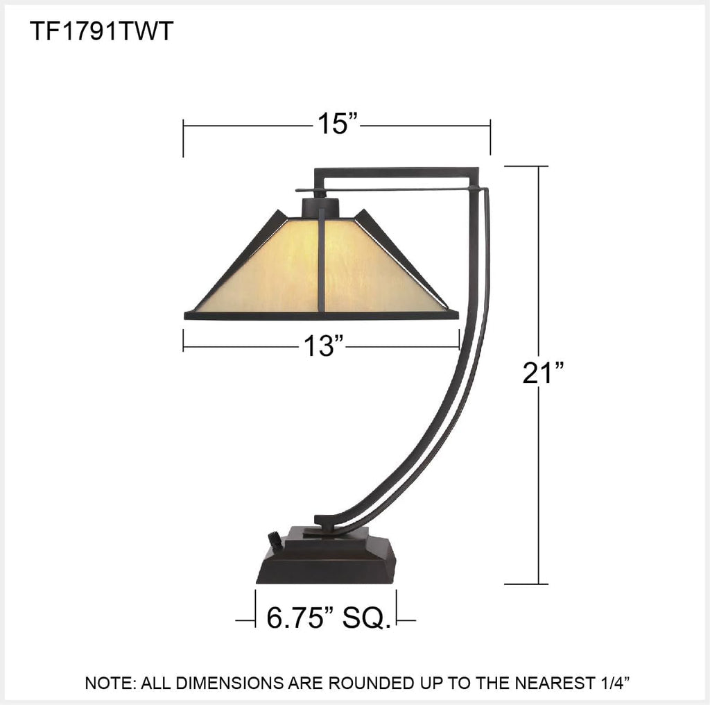 Quoizel Pomeroy 1-Light Western Bronze Table Lamp with Handcrafted Tiffany-Style Glass, Traditional Style Portable Lamp for Living Room, Bedroom, Home Office, or Kitchen