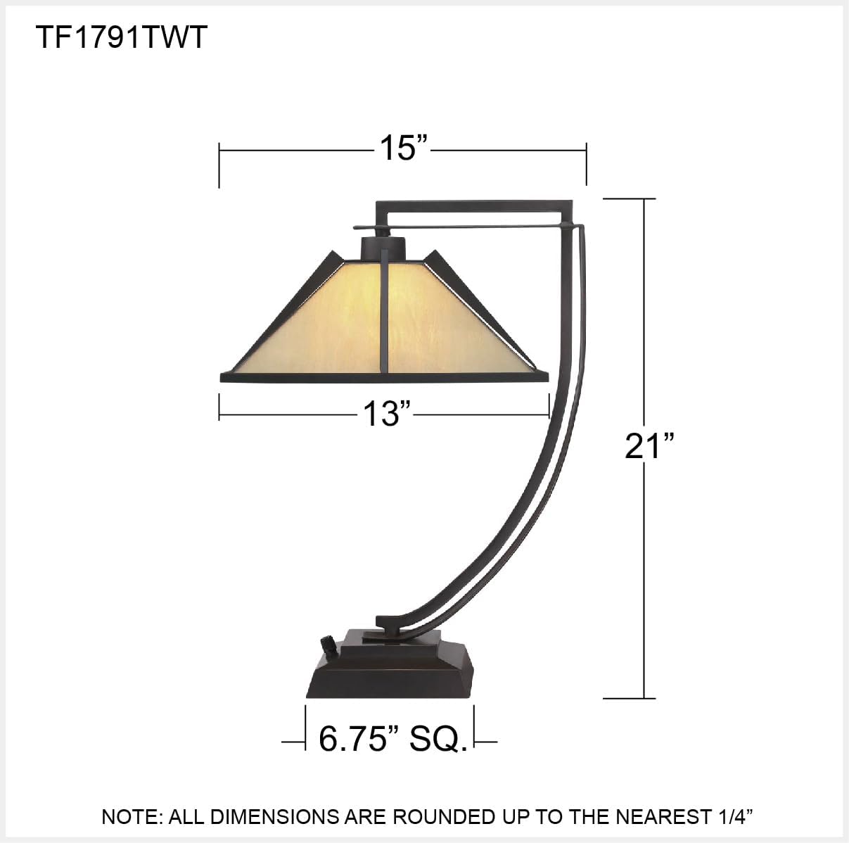 Quoizel Pomeroy 1-Light Western Bronze Table Lamp with Handcrafted Tiffany-Style Glass, Traditional Style Portable Lamp for Living Room, Bedroom, Home Office, or Kitchen