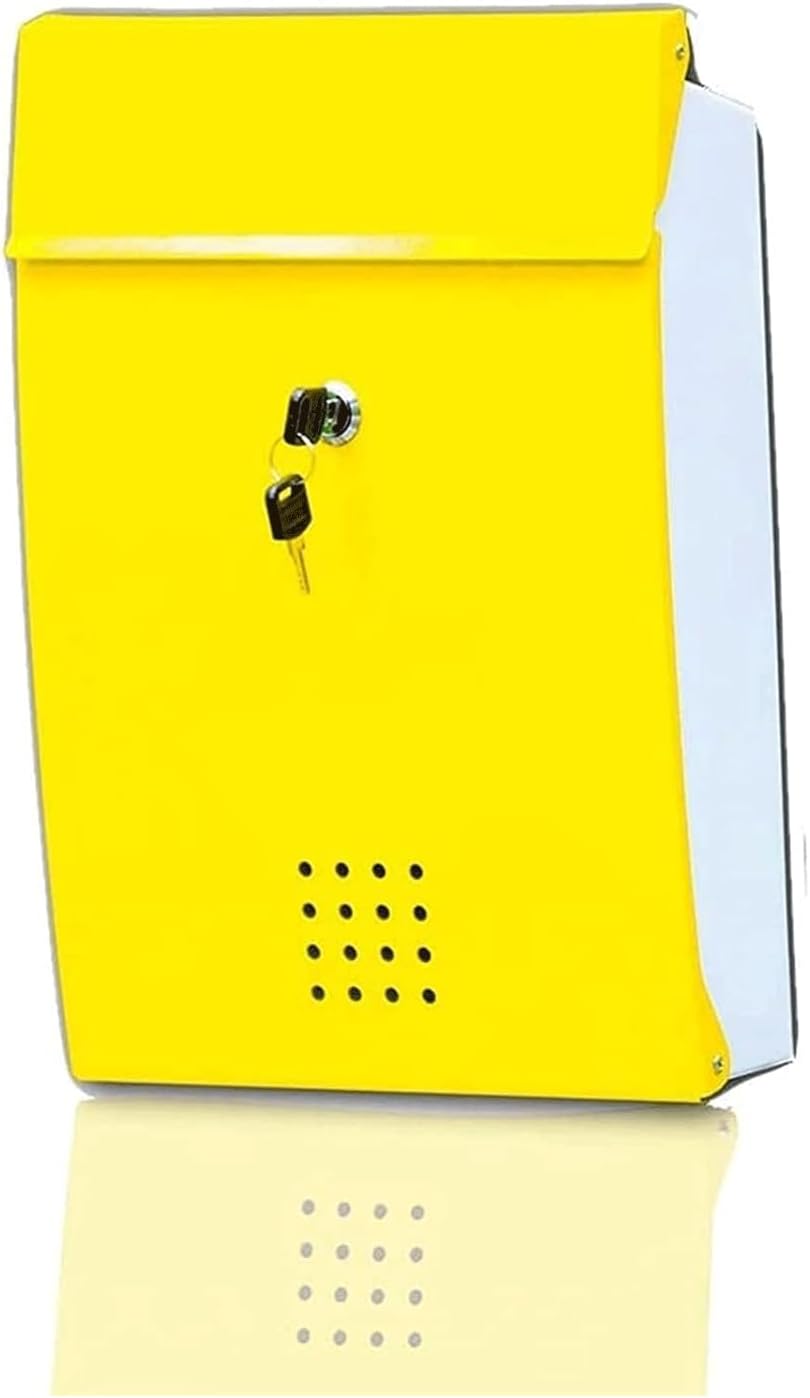 Mailbox Metal Post Box Wall Mount Letter Box Home Drop Box with Security Lock Parcel Box Modern Outdoor Suggestion Box Safer, Yellow