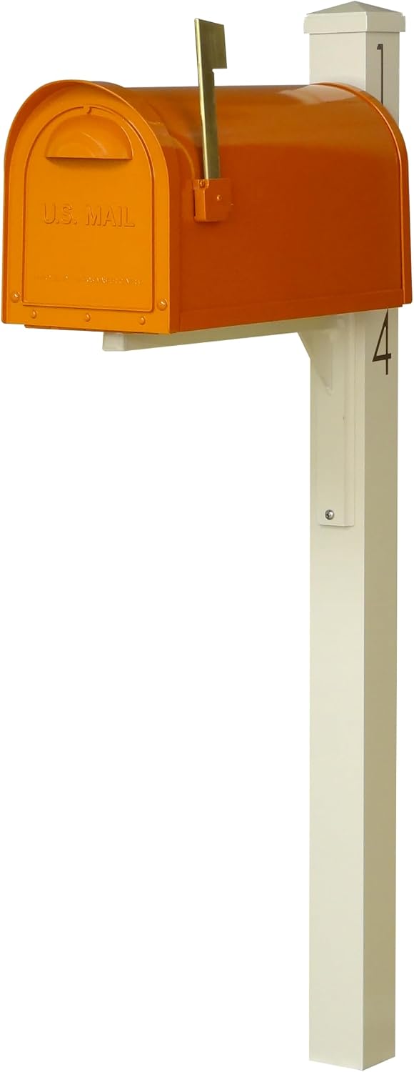 Special Lite Mid Modern Dylan Curbside Mailbox with Wellington Post - Orange Aluminum Mailbox with Post - SCD1008ORG_SPK720IVR_VN