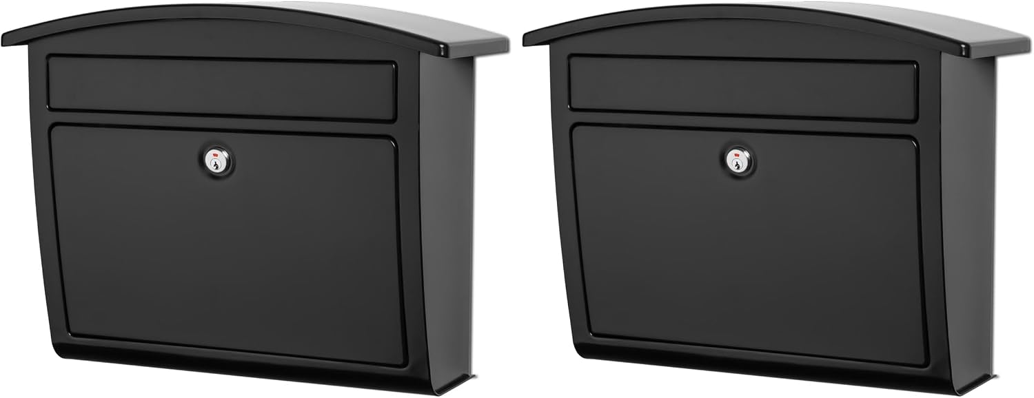 Architectural Mailboxes Dal Rae Galvanized Steel, Locking, Wall Mount Mailbox, 2562B-10, Black, Medium Capacity (Pack of 2)