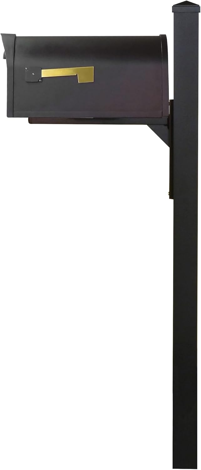 Special Lite Classic Curbside Mailbox with Wellington Post - Black Aluminum Mailbox with Post - SCC1008_SPK720-BLK