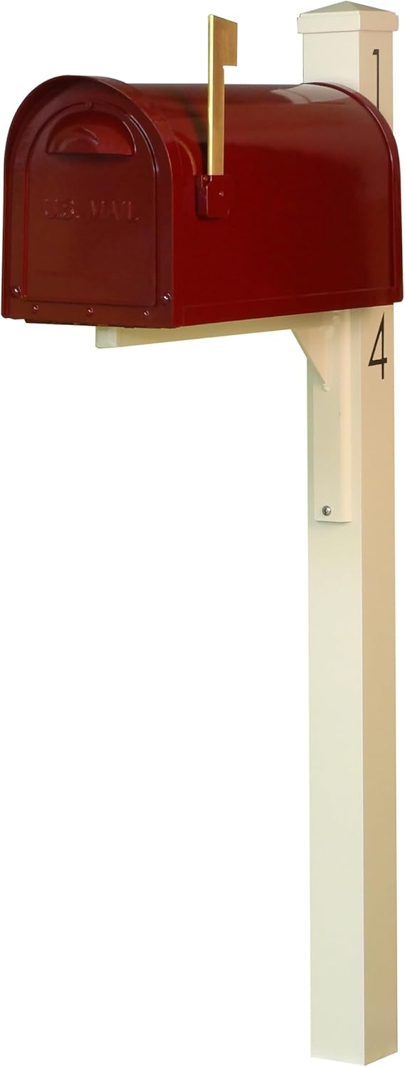 Special Lite Mid Modern Dylan Curbside Mailbox with Wellington Post - Wine Aluminum Mailbox with Post - SCD1008WIN_SPK720IVR_VN