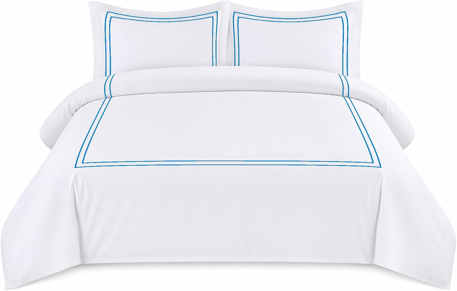 BedDecor Luxury 400-TC Egyptian Cotton 5PC Embroidered Duvet Cover Set with Beautiful 2-Stripe Embroidery(Light Blue, King/California King)