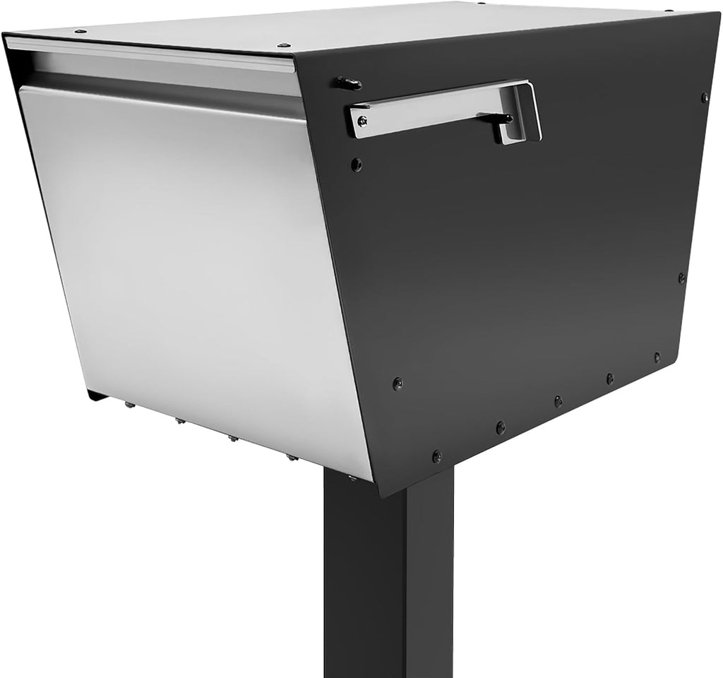 Movo Home Walter Post Mount Mailbox, Modern Curbside Stainless Steel, Large Locking, Black