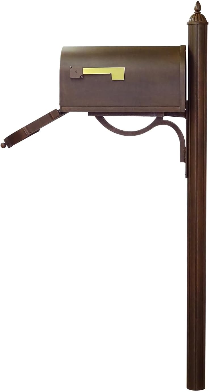 Products Heavy Duty Cast Aluminum Berkshire Curbside Mailbox with Locking Insert and Richland Mailbox Post, Copper