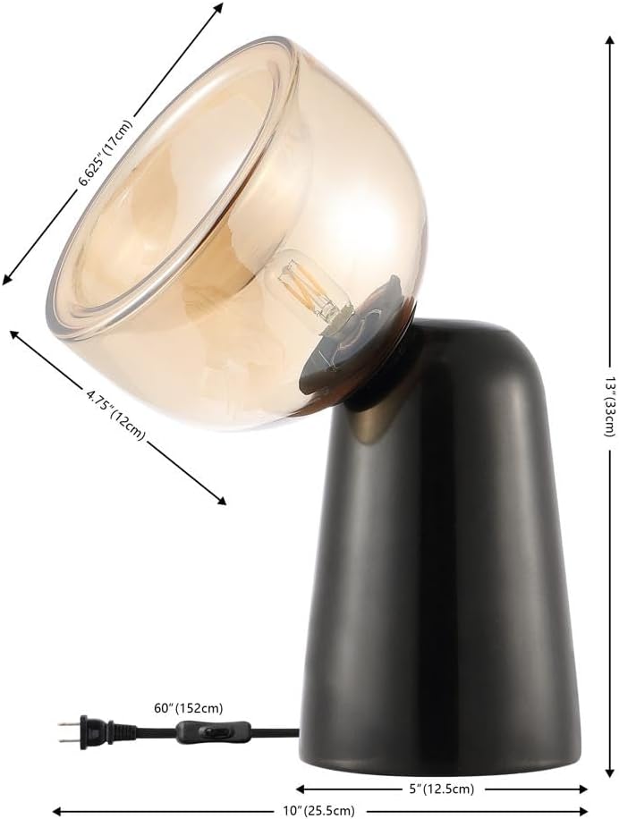 SAFAVIEH Lighting Collection Omara Amber/Black Marble 13-inch Table Lamp, Ideal for Living Room, Bedroom, Nightstand, Home Office, Dorm (LED Bulb Included)