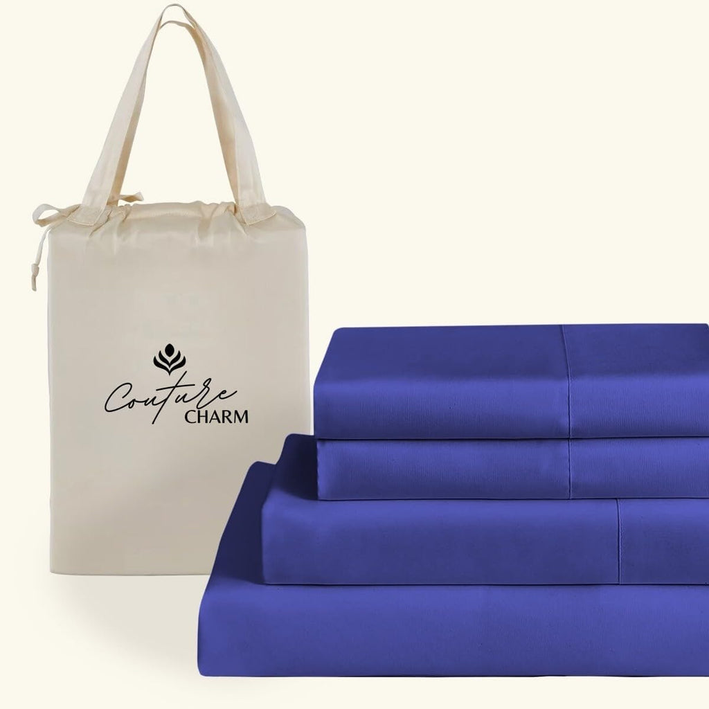 Queen Size 1000 Thread Count 100% Egyptian Cotton Sheet Set, 4-Piece, Sateen Weave, with 10-12' Deep Pocket Snug Fit (Solid, Royal Blue)