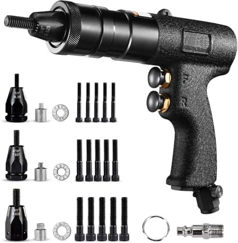 Heavy Duty Air Hydraulic Rivet Nut Tool with Quick-Change Nose-Piece Assembly for Metal, Plastic and Leather, Ideal for Fast and Efficient Riveting