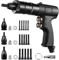 Heavy Duty Air Hydraulic Rivet Nut Tool with Quick-Change Nose-Piece Assembly for Metal, Plastic and Leather, Ideal for Fast and Efficient Riveting