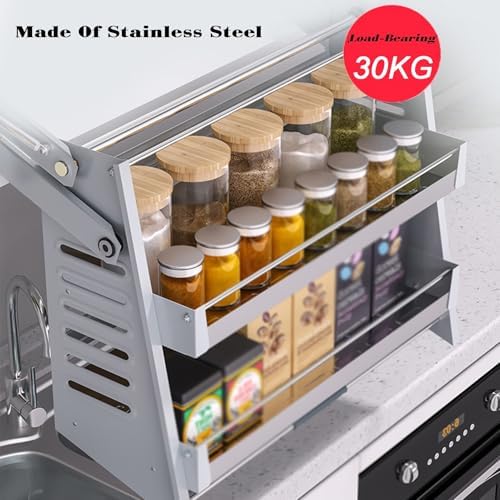 Stainless Steel Soft Close Kitchen Cabinet Door Stop, 600mm Width, Space-Saving 2-Shelf Design for 700mm Cabinets, Durable Damping Mechanism, Easy Installation