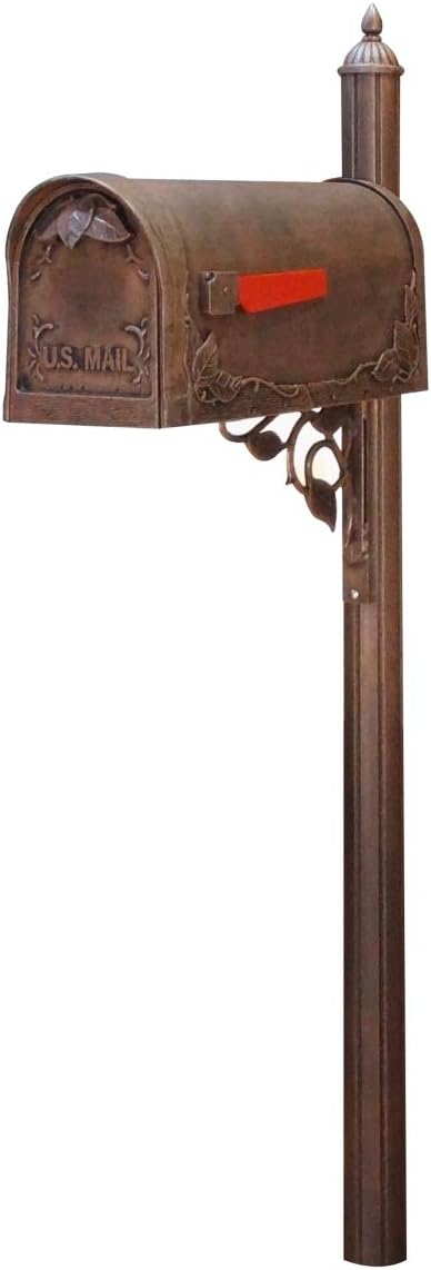 Products Classic Heavy Duty Floral Curbside Mailbox with Albion Mailbox Post - Copper
