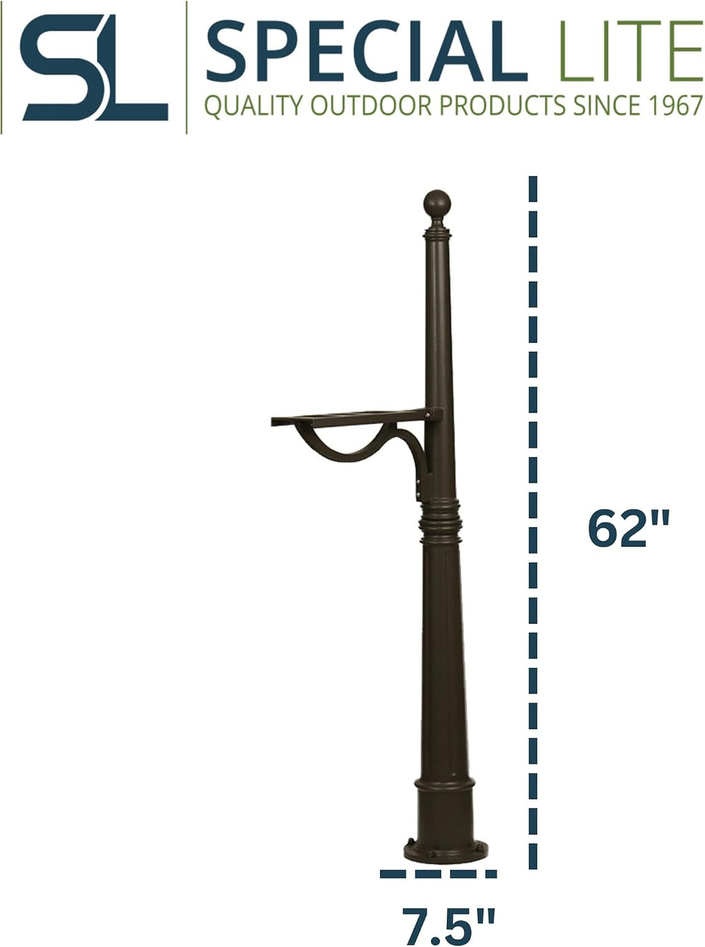 Special Lite Ashland Mailbox Post - Mocha Cast Aluminum Post for Curbside Mailbox - SPK-600-MOC