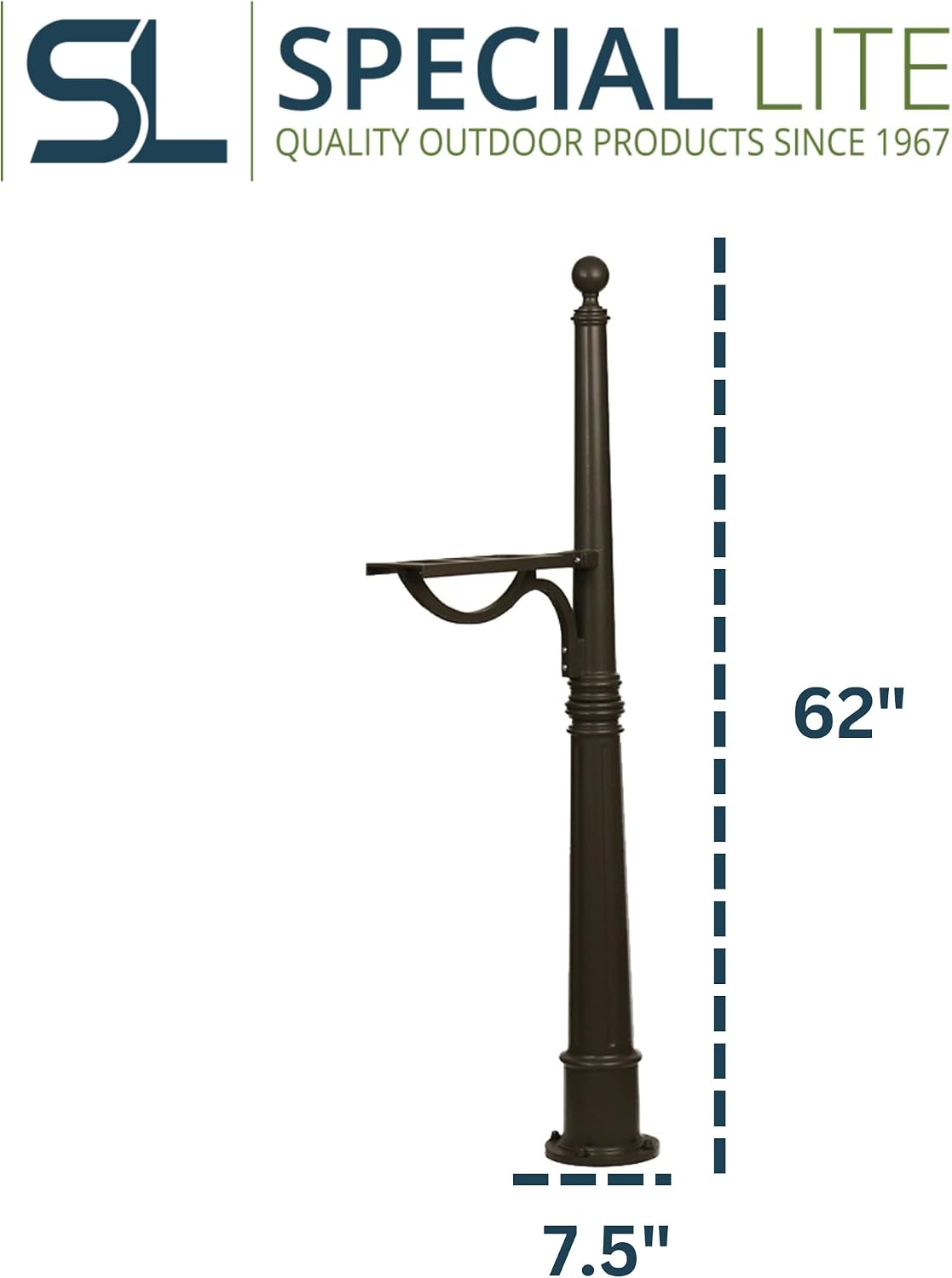 Special Lite Ashland Mailbox Post - Mocha Cast Aluminum Post for Curbside Mailbox - SPK-600-MOC