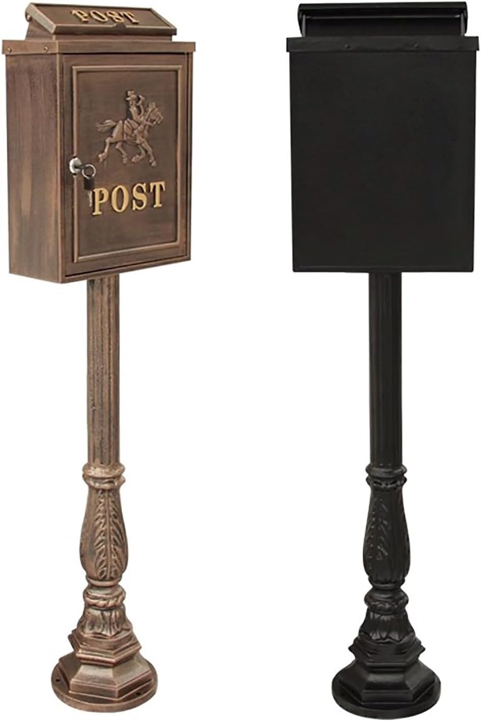 Mailboxes for Outside, Cast Aluminum Mailbox with Post, Heavy Duty Metal Mailbox with 2 Keys, for Home, Garden, Office(Brass)