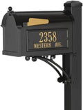 Superior Mailbox Package by Whitehall Black Large Cast Aluminum Mailbox with Decorative Post & Custom Address Side Plaques Weather Resistant Streetside Outdoor Mail Unit