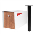 Ilyapa Knob Design Mailbox, White & Light Wood Grain, All Weather Powder Coated Steel Heavy Duty Curbside Welded Mailbox & Post