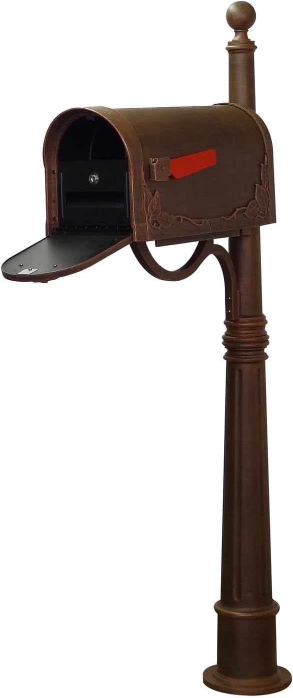 Products Heavy Duty Rust-Free Floral Curbside Mailbox with Locking Insert and Ashland Mailbox Post