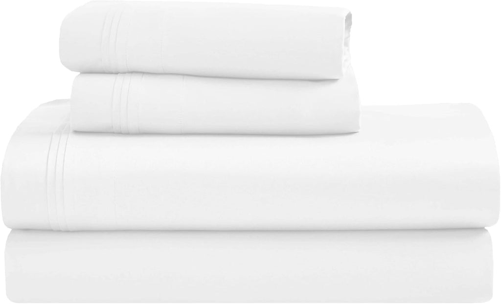 Superior Egyptian Cotton 4 Piece Sheet Set, Luxury 1000 Thread Count, Modern Design, Sustainable Sheets, Ultra-Soft Basics, Solid, Deep Pocket Fitted Sheet, Flat Sheet, Pillowcases, Queen, White