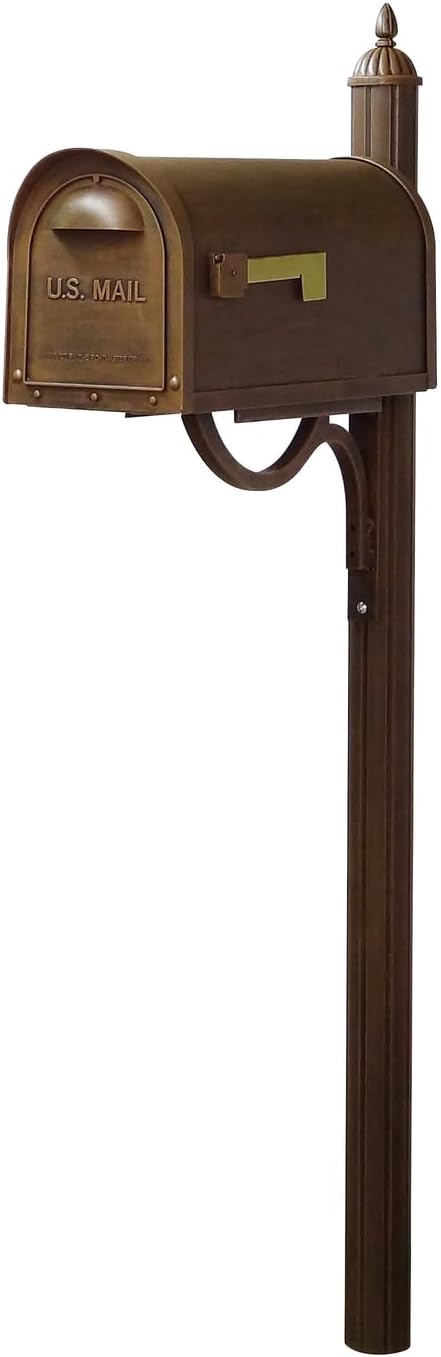 Products Classic Rust Proof Curbside Mailbox with Locking Insert and Richland Mailbox Post, Copper