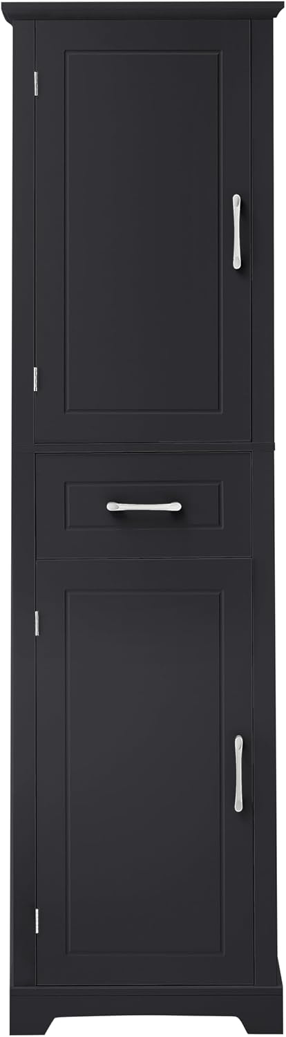 Tall Bathroom Storage Cabinet, Freestanding Bathroom Accent Storage Cabinet with Built-in Door Shelf & Adjustable Shelves, MDF Board with Painted Finish for Home Kitchen, Living room (Black Style4)