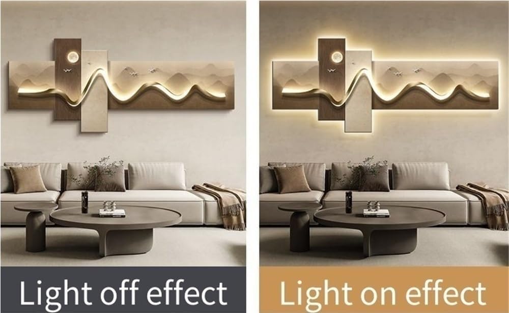 Sichabeixc Modern Wall Art Decor, Artwork for Walls with LED Lights, Plug-in Power Supply Wall Painting, Home Decoration for Living Room, Bedroom, Office(D,59.1 * 24.4IN)