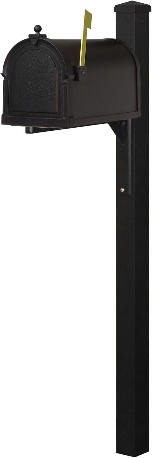 Special Lite Berkshire Curbside Mailbox with Wellington Post - Black Aluminum Mailbox with Post - SCB1015_SPK720-BLK