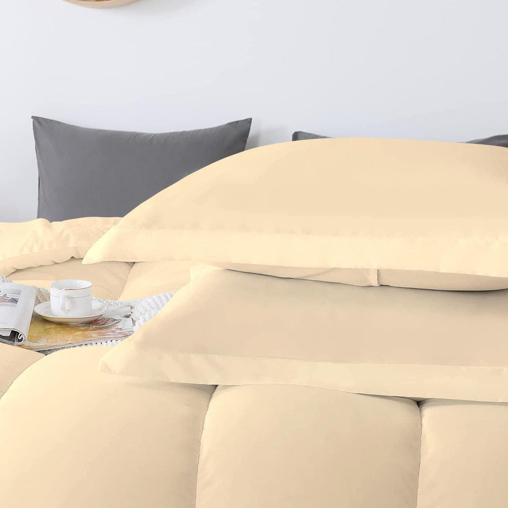5 PC Straight Line Pattern Comforter Set Premium Super Soft 600 GSM All Season | 1000 Thread Count | 100% Egyptian Cotton ( Full/Queen Size, Ivory Color)