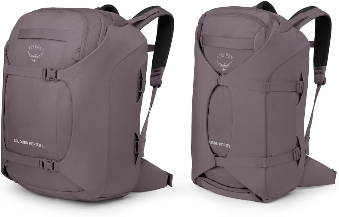 Osprey Sojourn Porter 46L Travel Backpack - Carry-On Compliant Luggage with StraightJacket Compression and Padded Laptop Sleeve - Durable Pack for International or Urban Travel, Graphite Purple