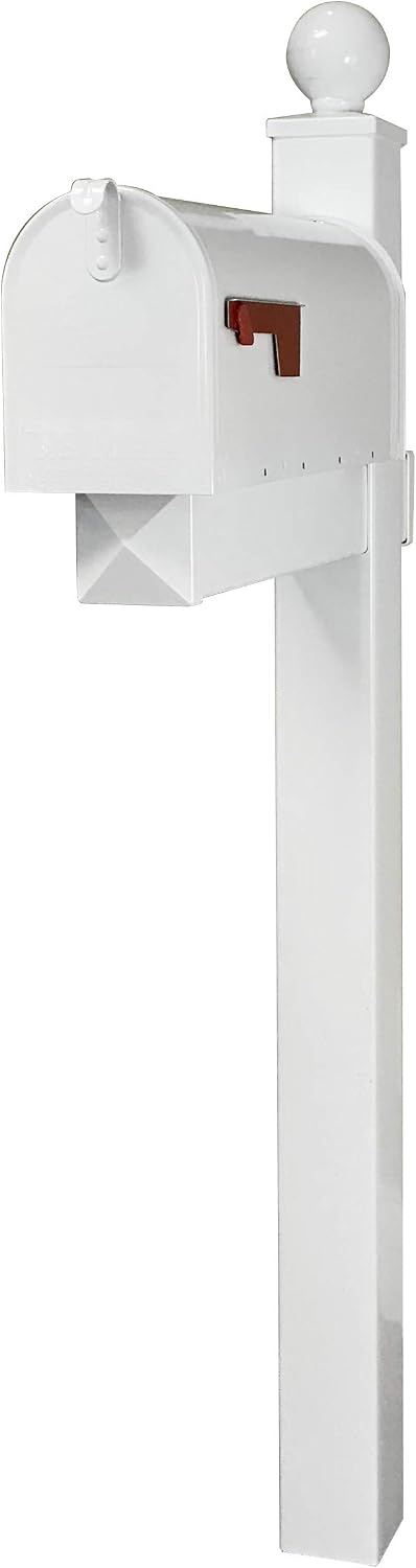 4Ever Products The Washington Vinyl/PVC Mailbox Post (Includes Mailbox) Complete Decorative Curbside Post-Mounted Mailbox System with Classic Traditional Style (White)