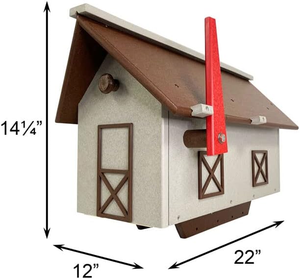 Amish Made Recycled Plastic Barn Style Mailbox, Brown & Gray | Durable Outdoor Mailbox with Magnetic Door Closure | Weather-Resistant Mail Box Mounts on 4x4 Post | Eco-Friendly, Made in USA