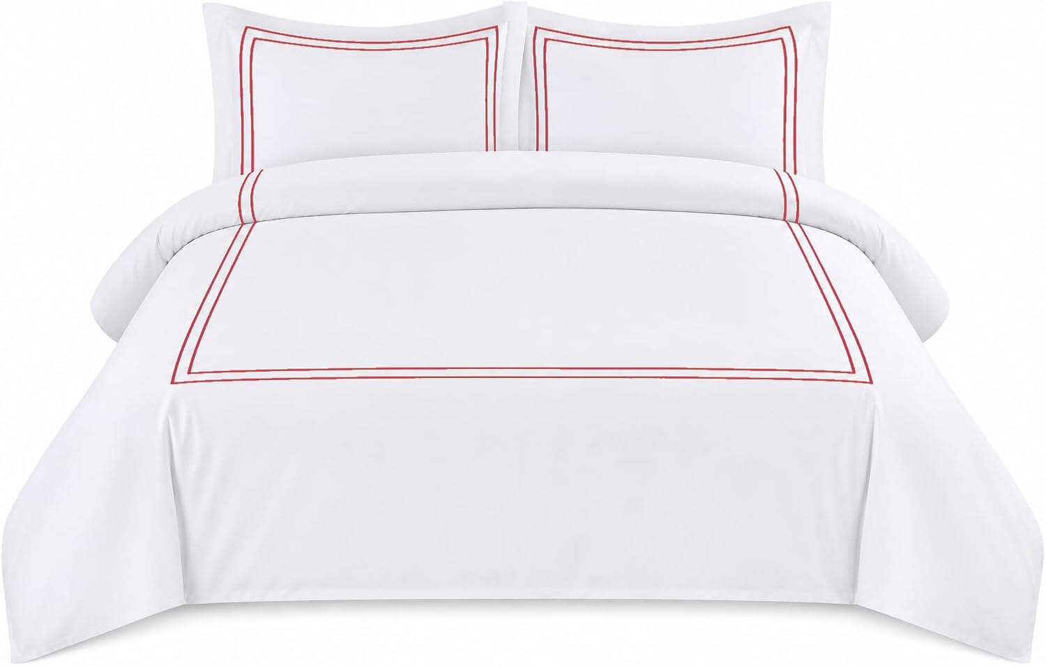 BedDecor Luxury 400-TC Egyptian Cotton 5PC Embroidered Duvet Cover Set with Beautiful 2-Stripe Embroidery(Brick Red, Full/Queen)