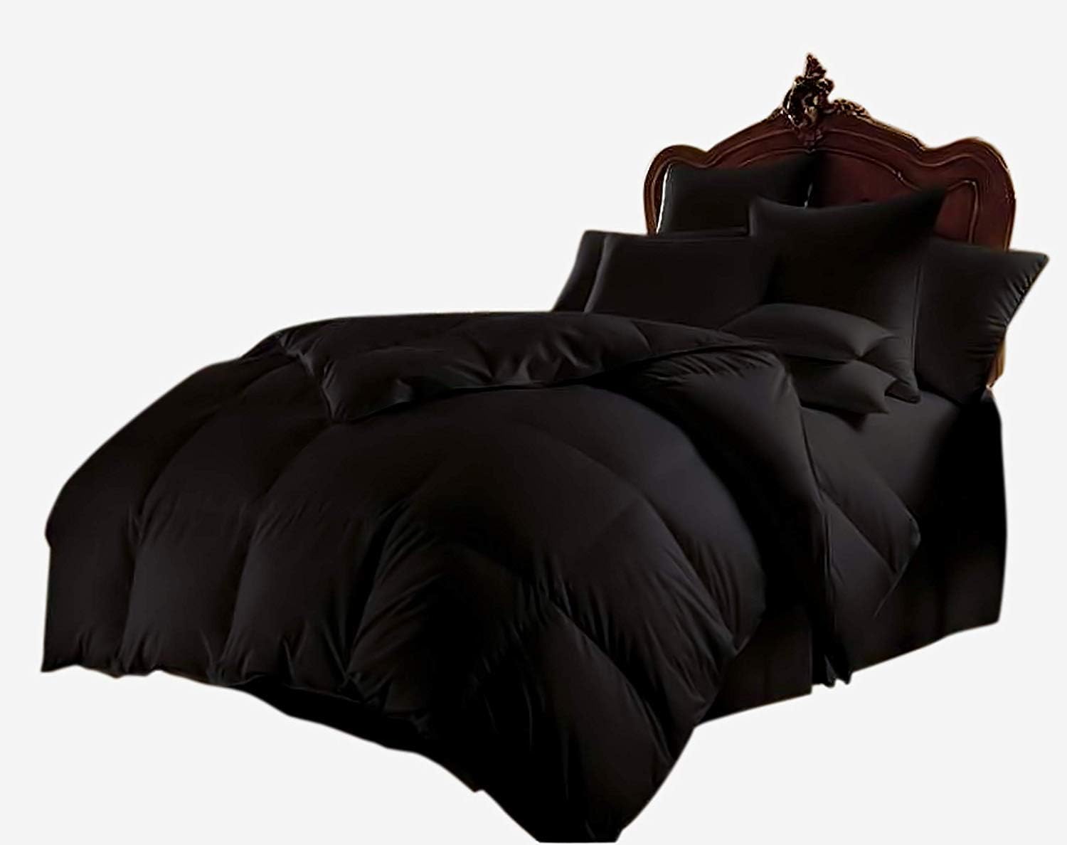 Luxury Goose Down 100% Egyptian Cotton 5Pc Quilt Cotton Comforter Set, Queen Size - 5Pc (1pc Comforter + 4Pc Pillowcases), Hotel Quality 800 TC, 600 GSM,Black, (90'x90')