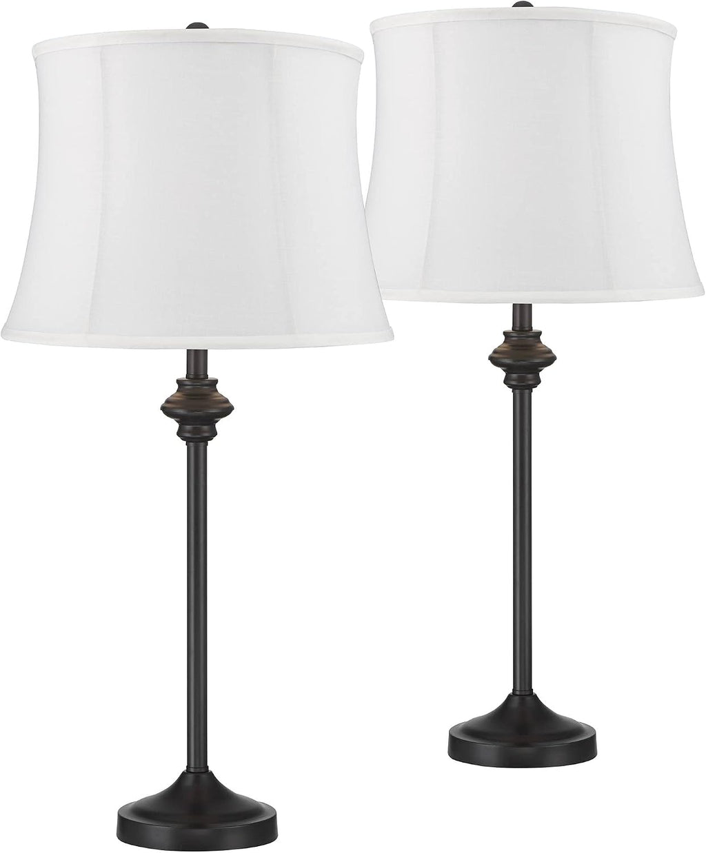 360 Lighting Lynn Modern Buffet Table Lamps 26' Tall Skinny Set of 2 Black Metal Cream White Fabric Softback Drum Shade Decor for Living Room House Home Bedroom Nightstand Dining Family Entryway