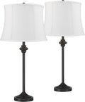 360 Lighting Lynn Modern Buffet Table Lamps 26' Tall Skinny Set of 2 Black Metal Cream White Fabric Softback Drum Shade Decor for Living Room House Home Bedroom Nightstand Dining Family Entryway
