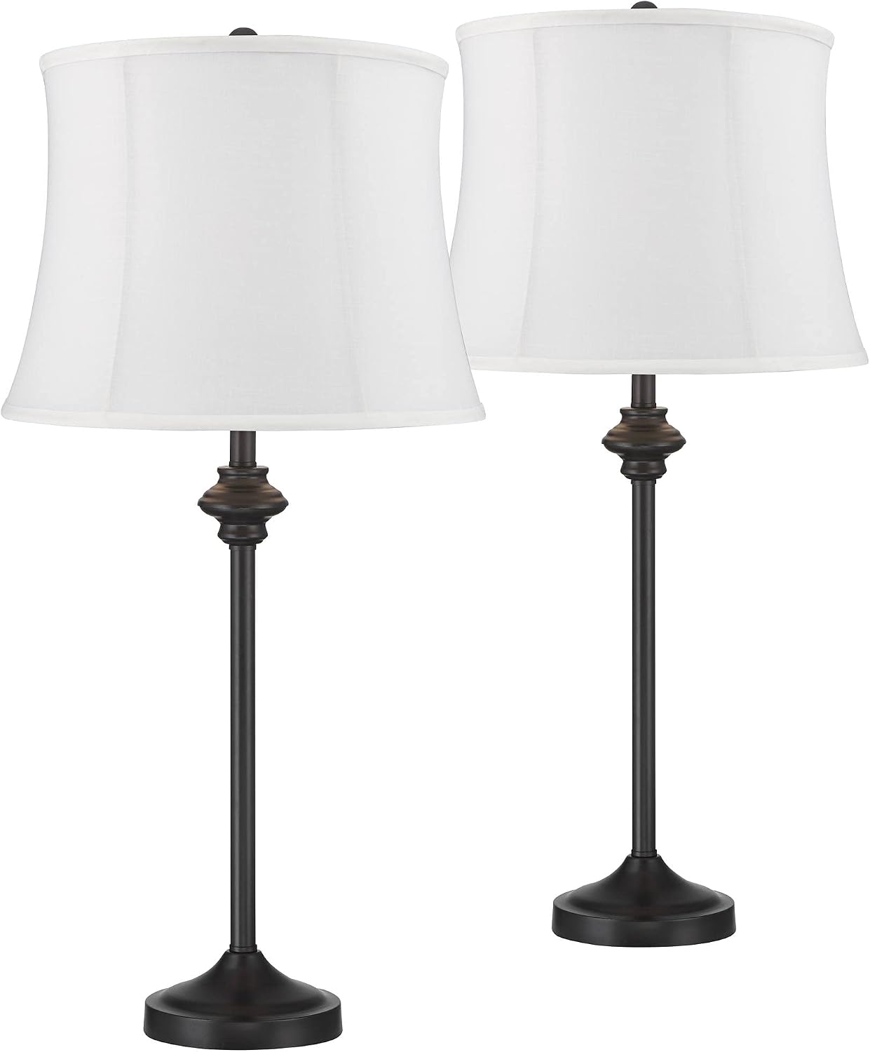 360 Lighting Lynn Modern Buffet Table Lamps 26' Tall Skinny Set of 2 Black Metal Cream White Fabric Softback Drum Shade Decor for Living Room House Home Bedroom Nightstand Dining Family Entryway
