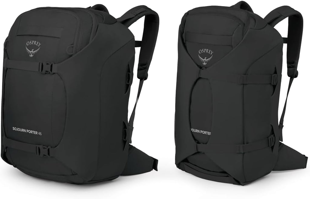 Osprey Sojourn Porter 46L Travel Backpack – Carry-On Compliant Luggage with StraightJacket Compression and Padded Laptop Sleeve – Durable Pack for International or Urban Travel, Black