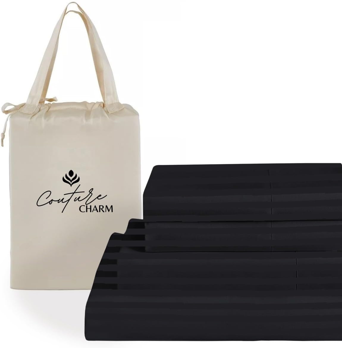 Queen Size 1000 Thread Count 100% Egyptian Cotton Sheet Set, 4-Piece, Sateen Weave, with 10-12' Deep Pocket Snug Fit (Stripe, Black)
