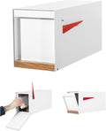 Ilyapa Modern Mailbox Post Mount Mailboxes for Outside - 21x8x10 White Powder Coated Metal Mailbox with Printed Ash Wood Grain Trim - Waterproof for Parcels, Magnetic Close Door
